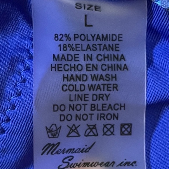 Mermaid Swimwear Plaid Ruffle Bright Blue Halter One Piece Swimsuit Size L - Picture 8 of 8